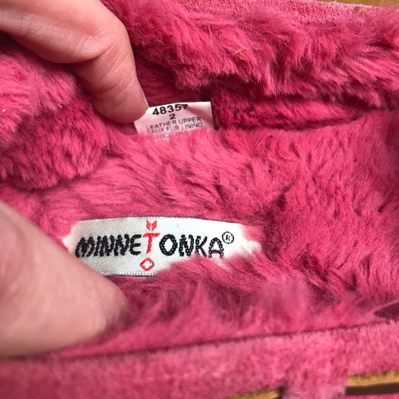 Minnetonka moccasins Cassie slippers suede leather shoes pink youth girls size 2 - Picture 5 of 10